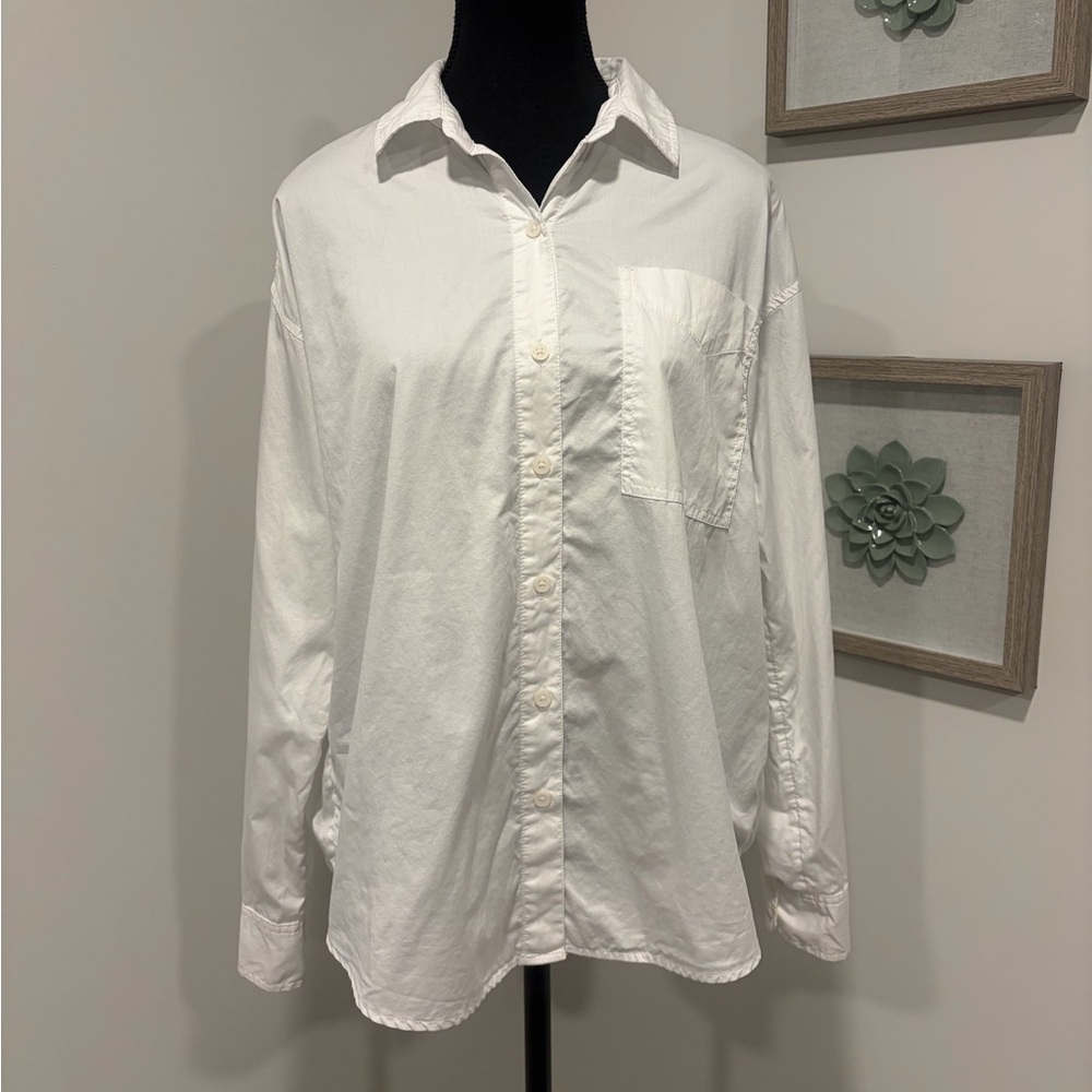 American Eagle Womens Crisp White Button Down Oversized Cotton Shirt EUC